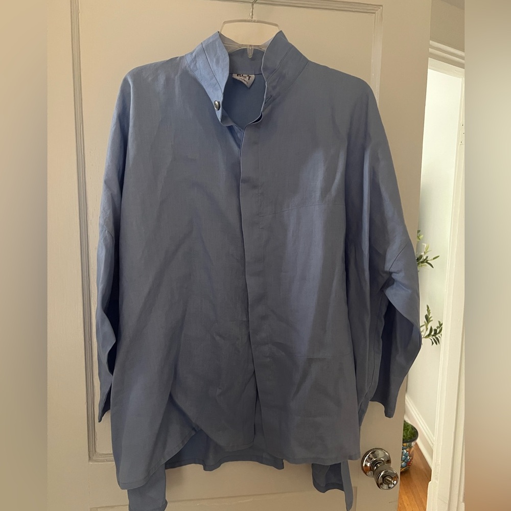 Planet Light Blue Linen/Cotton Fabric Blouse (One Size)